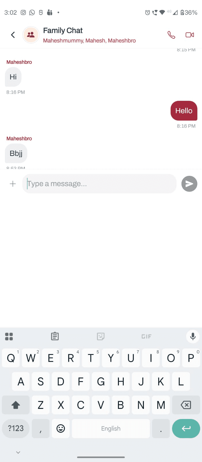 Knotify family chat screenshot